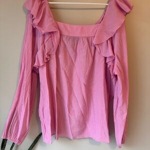 Pink Ruffled Pleated Blouse